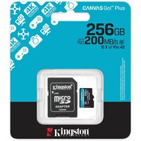 Kingston 256GB Canvas Go! Plus Gen4 MicroSDXC Card with SD Adapter, UHS-I Class 10, U3, A2 App Performance, 200MB/s