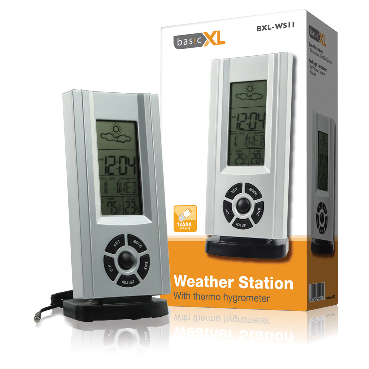 BasicXL weather station with temperature, humidity, date and time