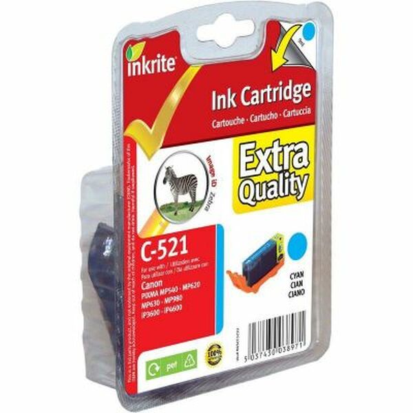 Inkrite  Canon MP980 MP620 MP630 MP540 iP4600 iP3600- CLI-521C Cyan