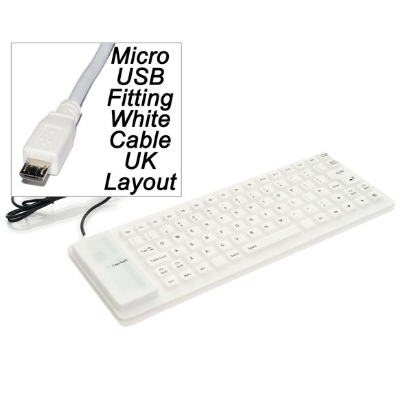 CNMemory  Micro USB Flexible Roll Up UK Keyboard - White