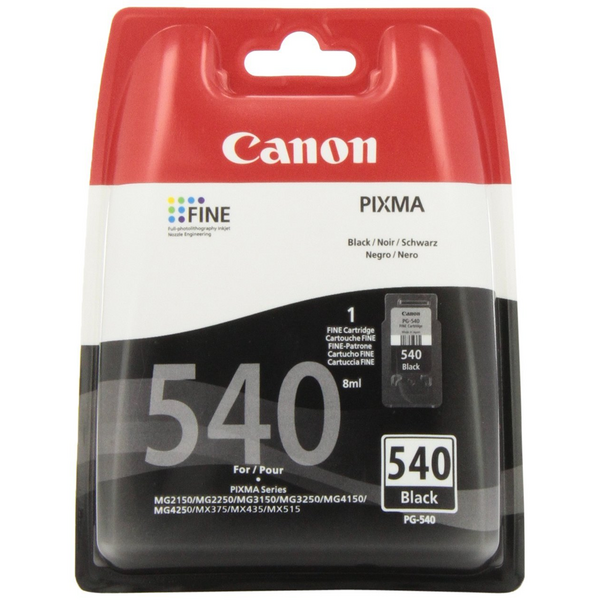 Canon PG-540 Black Ink Cartridge 8ml for PIXMA MG2250, MG3150, MG3250, MG4150, MG4250, MX375, MX395, MX435, MX455, MX515, MX525