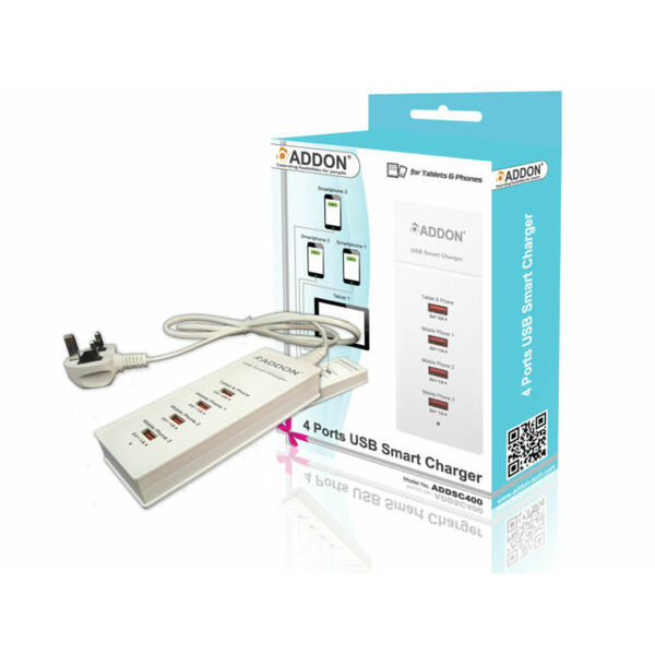 Addon  4 Ports USB Smart Charger with UK Power Adapter