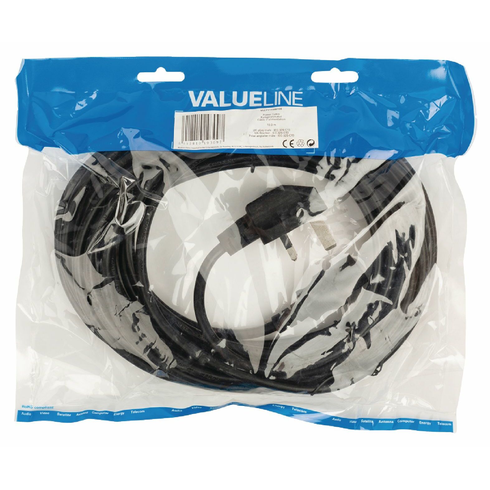 NEDIS Mains Lead Moulded Plugs 10mtr (PC Kettle type) Falcon Computers