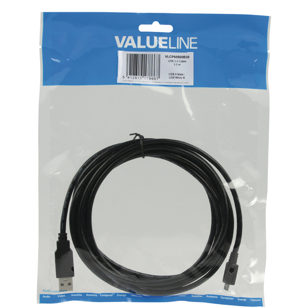 Generic  3 Meter USB 2.0 USB A male - USB micro B male cable 3.00 m