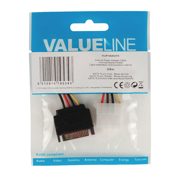 Value Line  Internal Power Cable SATA 15-Pin Male - Molex Female 0.15 m