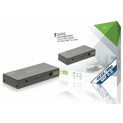 Konig  4-Port Ultra HD HDMI Switch Dark Grey - Connect 4 Ultra HD HDMI sources to a single