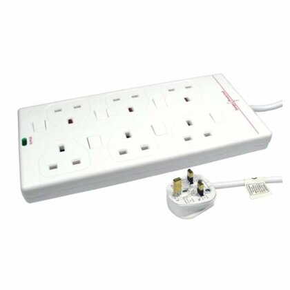 Newlink Mains Power Multi Socket Extension Lead, 6-Way, 3M Cable, Surge Protected, Individually Switched