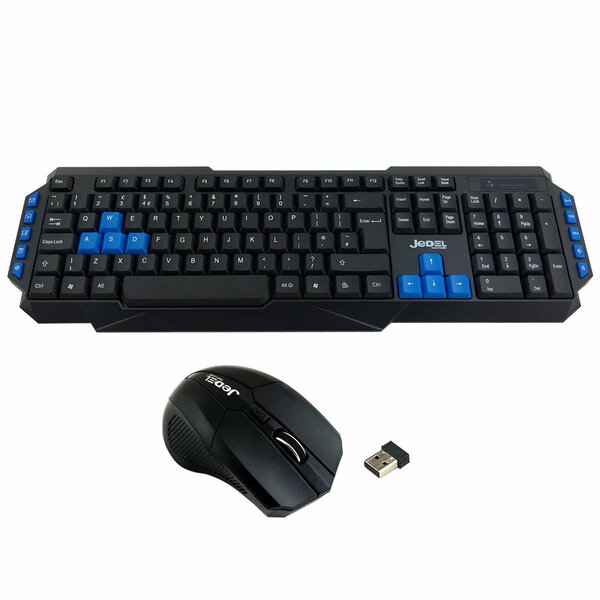 JEDEL  Wireless Gaming Keyboard and 3 Button Mouse - Black / Blue  - Special Offer