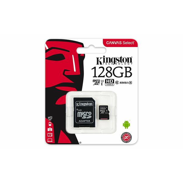 Kingston Canvas Select Class 10 UHS-I speeds Up to 80 MB/s Read  (Micro SD with SD Adapter Included)