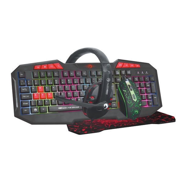 MARVO  Scorpion 4-in-1 Gaming Starter Kit - RGB Keyboard & Mouse WITH Black Headset & Mouse MAT