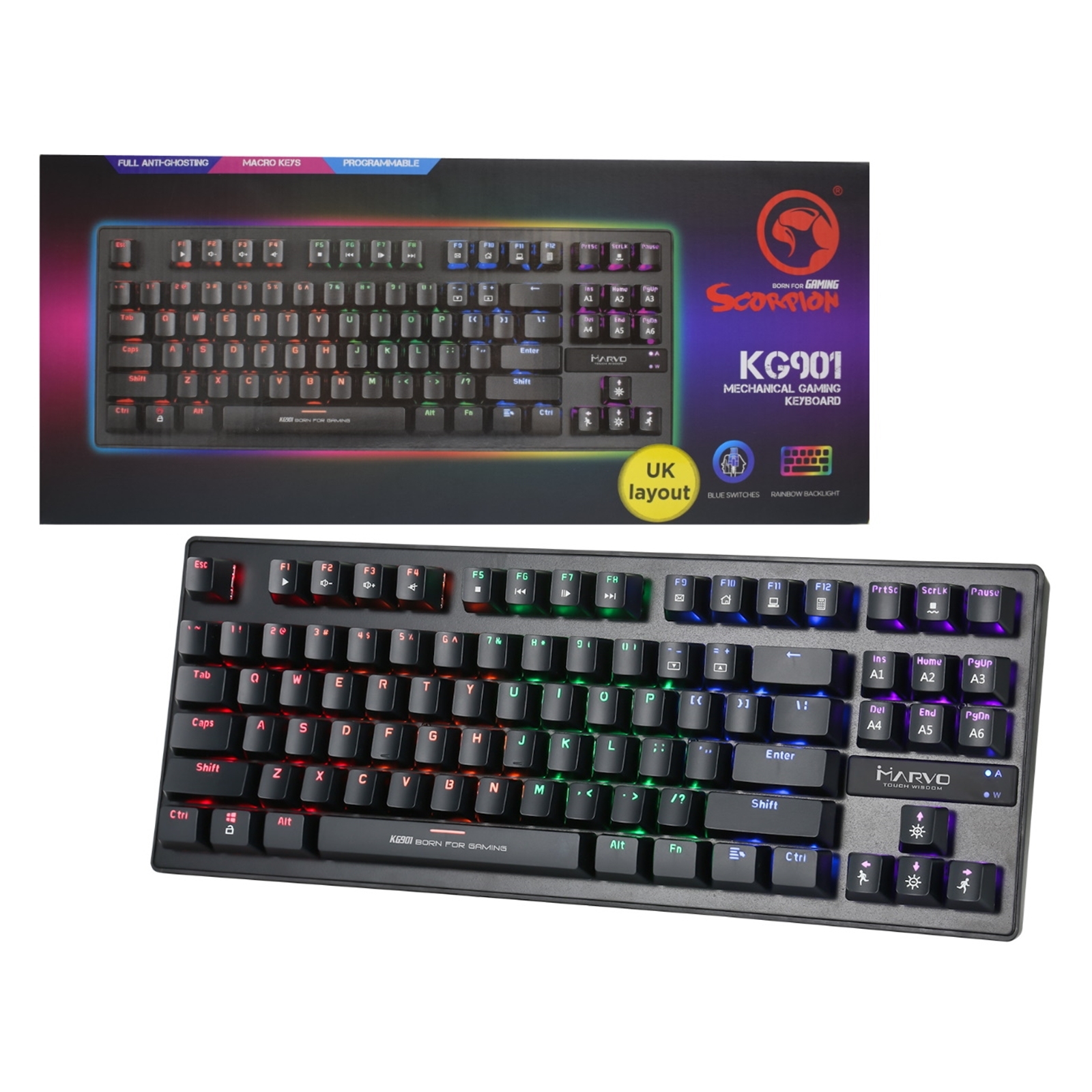 MARVO KG901UK Scorpion KG901 RGB LED Compact Gaming Keyboard with