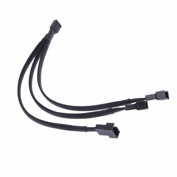 Generic 4 pin PWM Fan Cable to 3 ways Splitter Black Sleeved Extension Cable Falcon Computers