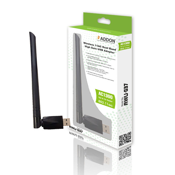 Addon AC 1300Mbps AC Dual Band USB Nano Wireless High Gain Adaptor