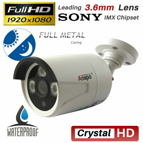 Anspo  2.0Mp Full HD CCTV Camera TVI AHD 20M IR LED - Bullet - White