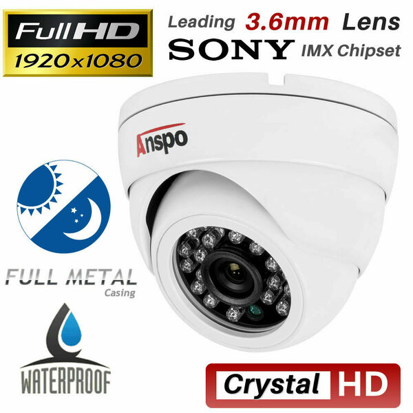 Anspo  2.0Mp Full HD CCTV Camera TVI AHD 20M IR LED - Dome - White