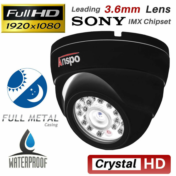 Anspo ASP-ZH968200HOD-B 2.0Mp Full HD CCTV Camera TVI AHD 20M IR LED - Dome - Black