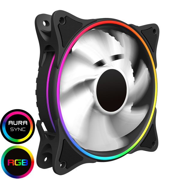 GameMax  Mirage Rainbow RGB 120mm Fan 5V Addressable 3pin Header & 3pin M/B - White Fins