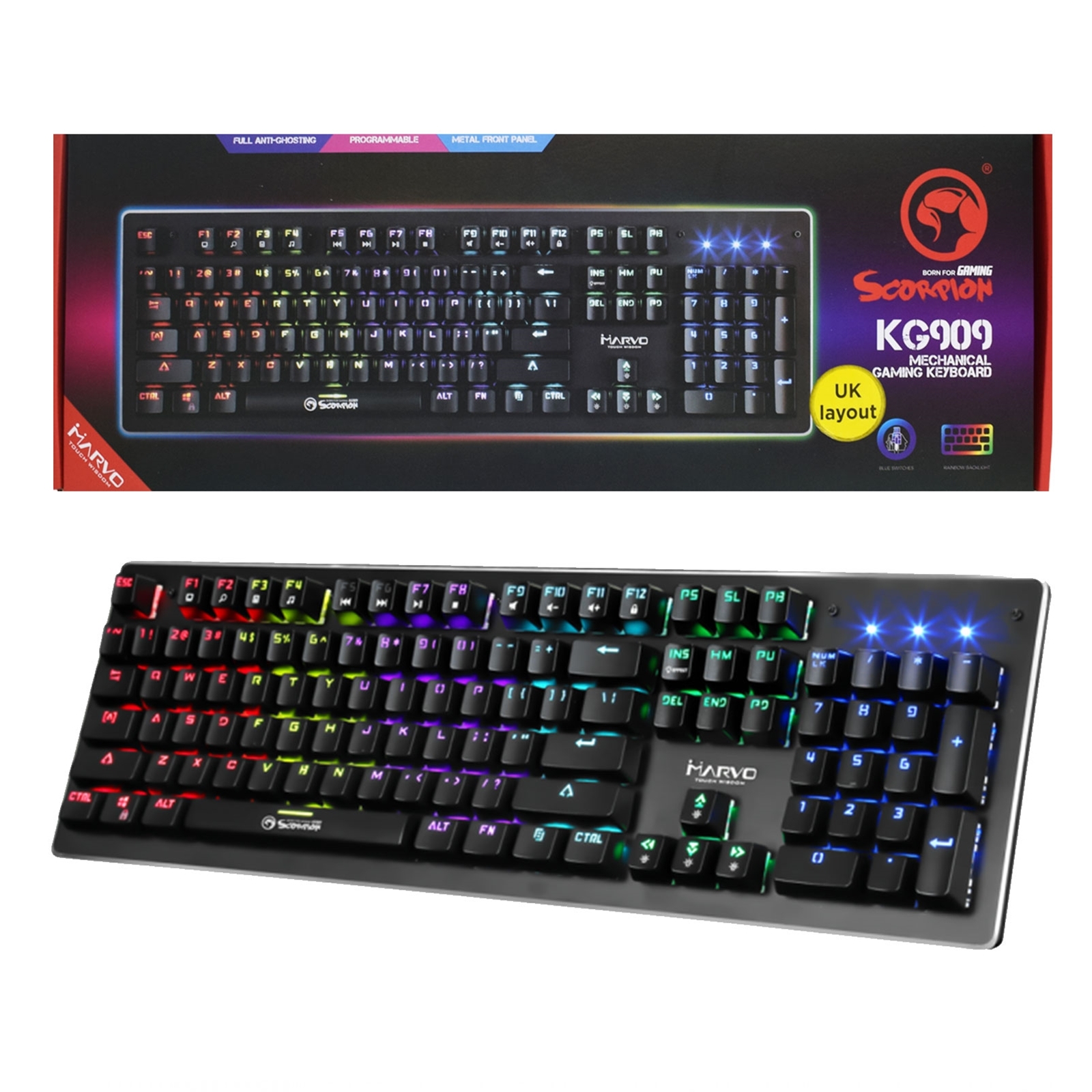 MARVO KG909UK Scorpion KG909 RGB LED Gaming Keyboard with Mechanical