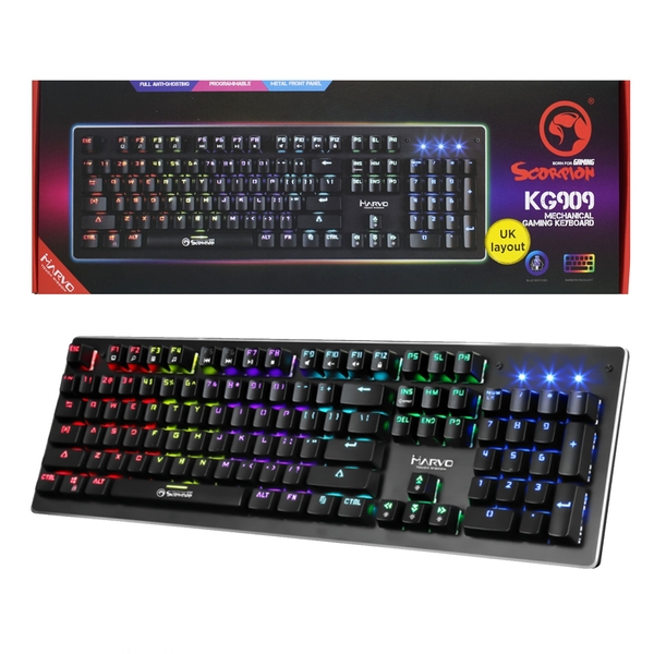 MARVO KG909-UK Scorpion KG909 RGB LED Gaming Keyboard with Mechanical Blue Switches - BLACK FRIDAY DEAL