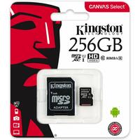 Kingston 256GB Canvas Select Class 10 UHS-I speeds Up to 80 MB/s Read  (Micro SD with SD Adapter Included)