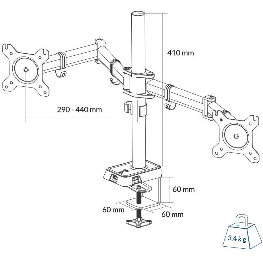 Arctic Cooling Arctic Z2 (Gen 3) Dual Monitor Arm with 4Port USB 2.0