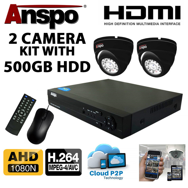 Anspo  4 Channel DVR/NVR CCTV/720p/1080N) - 500GB HDD PSU and 2 Dome cameras Kit  - JANUARY SALE PRICE