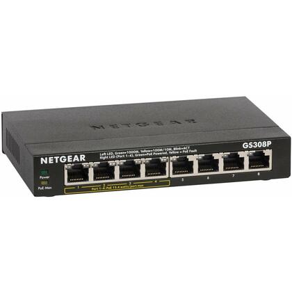 Netgear  8-Port Gigabit Ethernet PoE Network Switch, Hub, Internet Splitter (GS308P) -