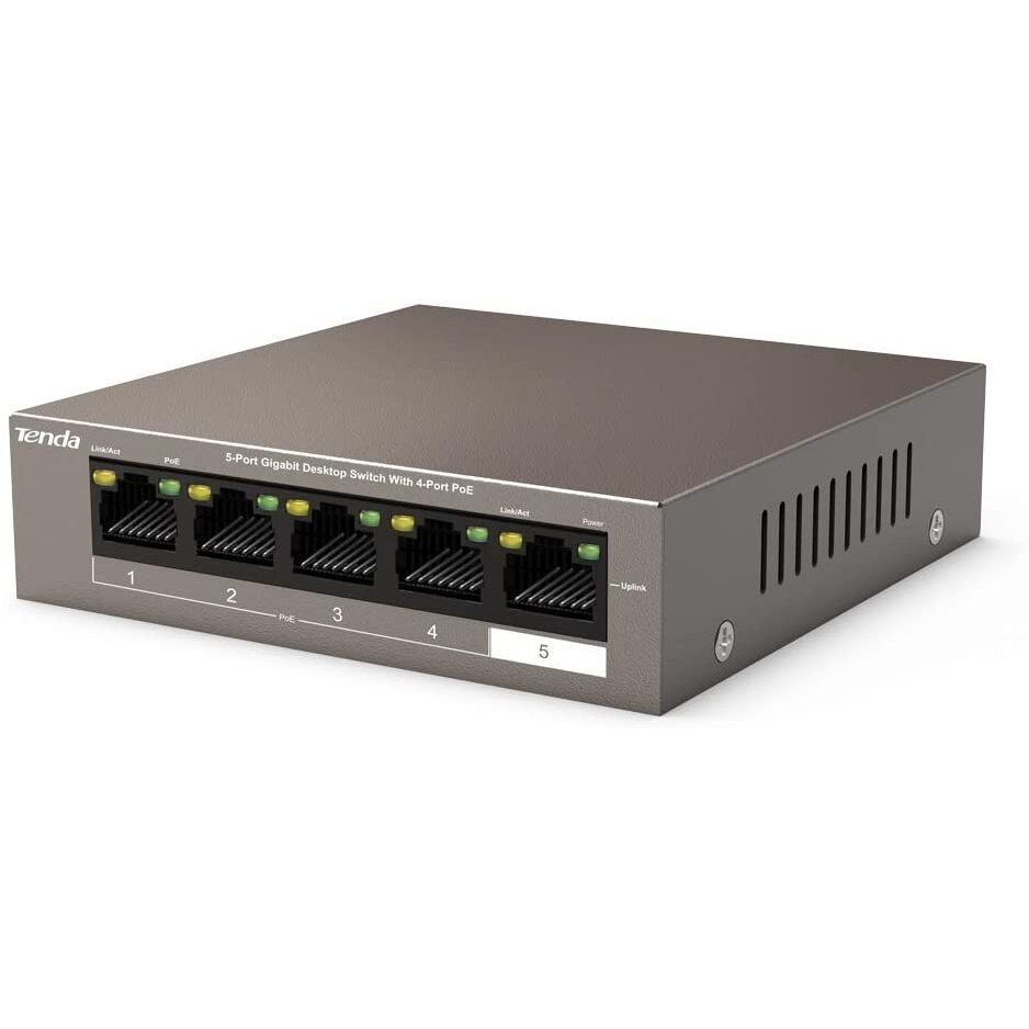 Tenda 5 Port PoE Switch Mit 4 PoE+ Ports - 58W Für Kameras & VoIP-Telefone