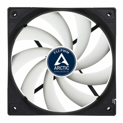 Arctic Cooling F12 12cm PWM Case Fan, Black & White, 9 Blades, Fluid Dynamic, 6 Year Warranty