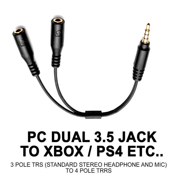 Generic 4 Pole Trs Head Phone 3.5Mm Jack Converter (2 To 1) Converts PC Headset To Xbox / Playstation 4