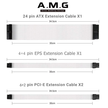 ANTEC  Power Supply Sleeved Cable Extension Kit 30cm with Combs, White