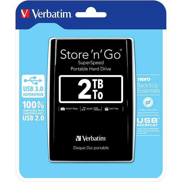 Verbatim 53177 2TB Store `n` Go USB 3.0 2.5 Inch External Hard Drive - Black - SPECIAL OFFER