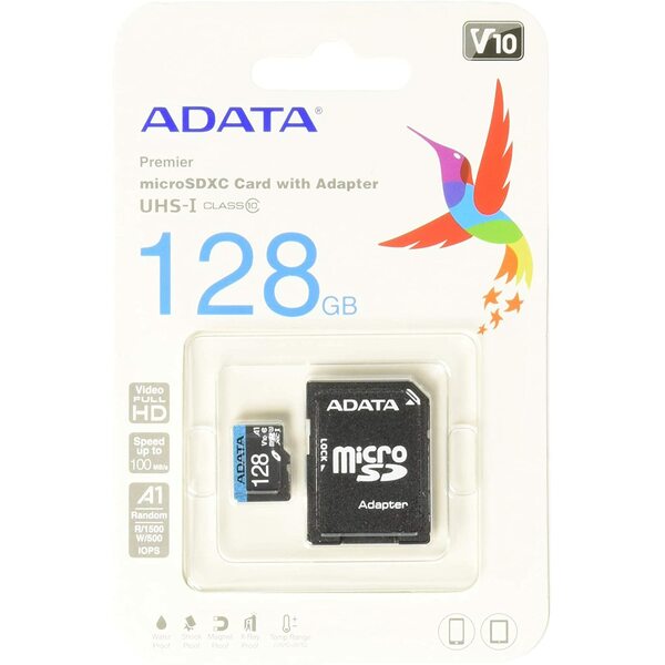 Adata  128GB Premier Micro SDXC Card with SD Adapter, UHS-I Class 10 with A1 App