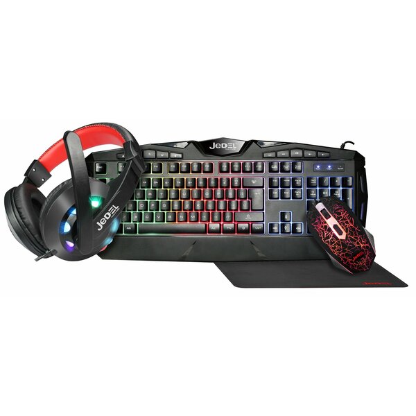 JEDEL CP-04 Knights Templar 4-in-1 Gaming Starter Kit - RGB Keyboard + Mouse with Headset + XL Mouse Matt  - Black Friday Deal