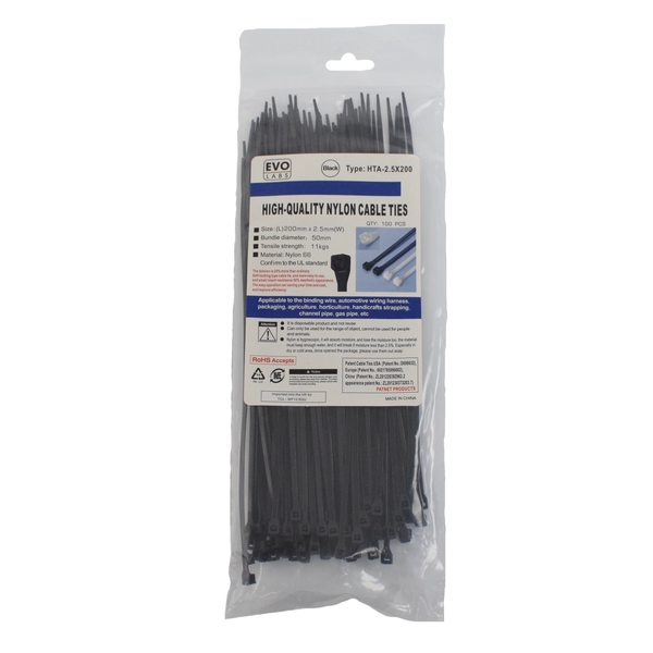 Evo Labs  100x Cable Ties 2.5mm wide x 100mm long (Black)