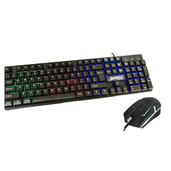 JEDEL  LED Colour Changing Gaming Keyboard and Mouse - BLACK