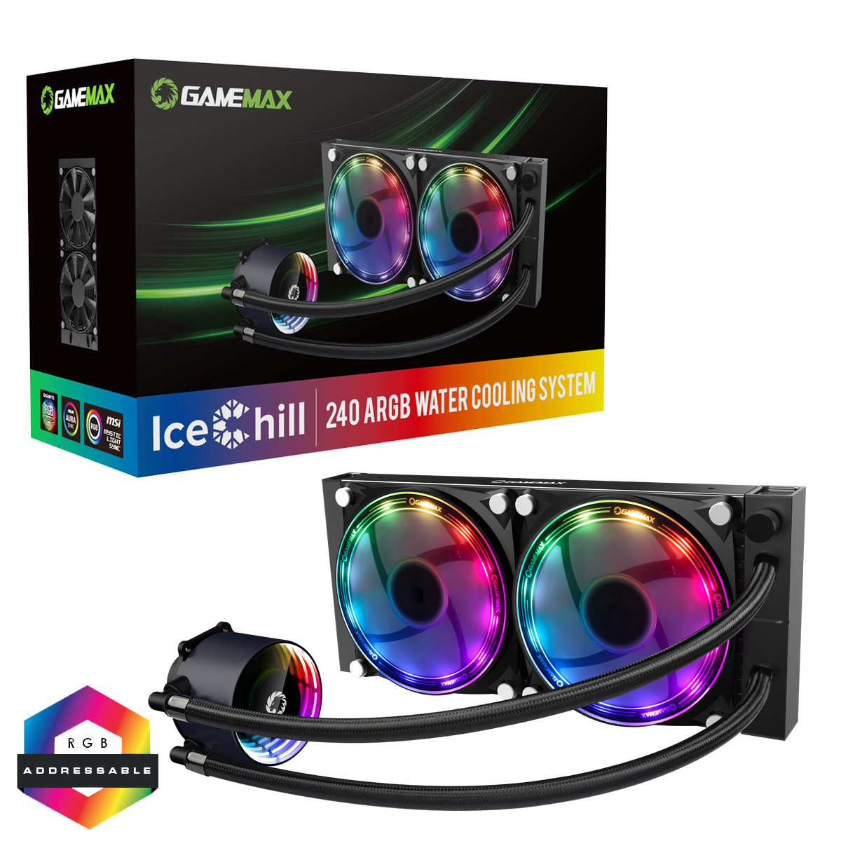 GameMax Iceberg 240mm ARGB Water Cooling System 3pin AURA Sync AMD