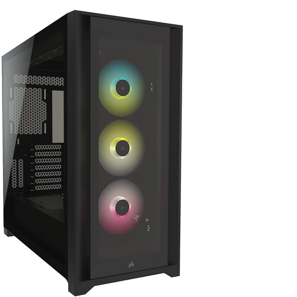 Corsair  iCUE 5000X RGB Gaming Case with 4x Tempered Glass Panels, E-ATX, 3 x AirGuide RGB Fans, Lighting Node CORE included, USB-C, Black