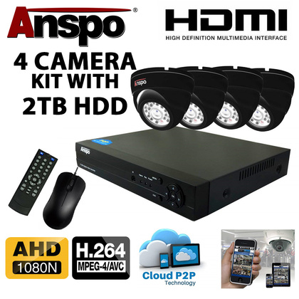 Anspo  4 Channel DVR/NVR CCTV - 2000GB HDD PSU and 4 cameras Kit