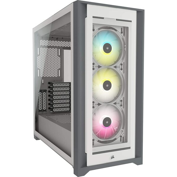 Corsair Icue 5000X RGB Gaming Case With 4X Tempered Glass Panels, E-Atx, 3 X Airguide RGB Fans, Lighting Node Core Included, USB-C, White