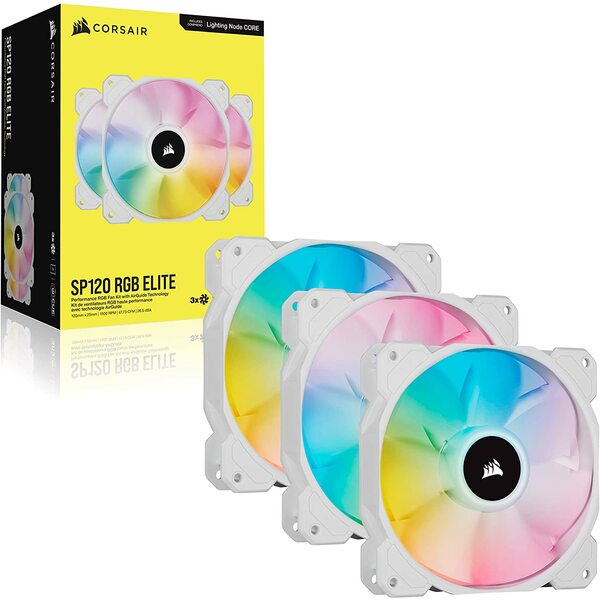 Corsair  iCUE White Edition SP120 RGB ELITE Performance 120 mm PWM Triple Fan Kit with Node Controller