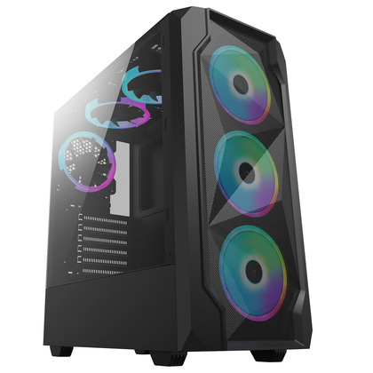JEDEL  Wrath RGB MESH Fronted Gaming Case with 6 RGB 120mm Fans - Black Tempered Glass Window