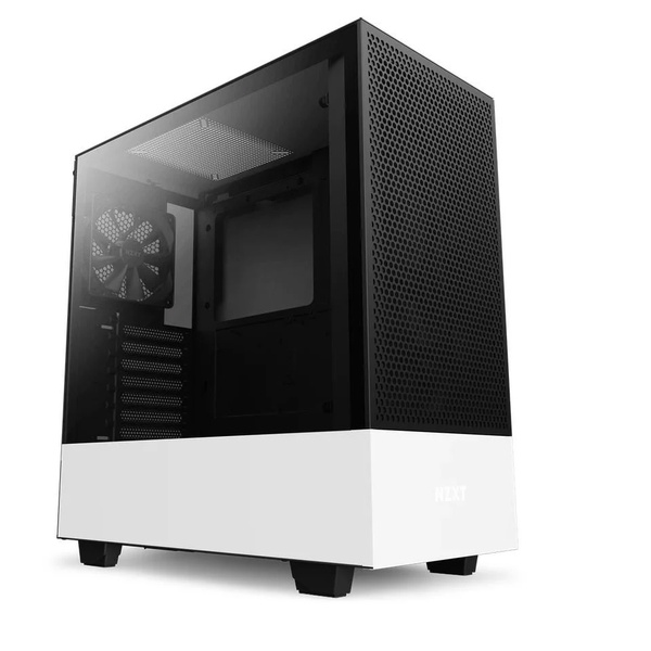 NZXT CA-H52FW-11 H511 Flow Mesh Fronted Mid Tower Gaming PC Case, ATX, Tempered Glass Panel, 2x 120mm Fans, White Edition