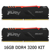 Kingston KF432C16BBAK2/16 16GB FURY Beast RGB (2x8GB) 3200MHz DDR4 CL16 Desktop Memory Kit of 2 - SPECIAL OFFER Image