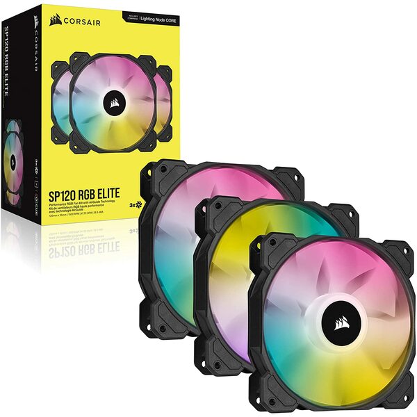 Corsair  iCUE Black Edition SP120 RGB ELITE Performance 120 mm PWM Triple Fan Kit with Node Controller