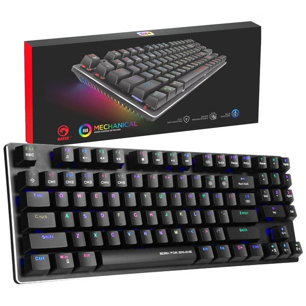 MARVO BigBang S1 KG934 TKL Mechanical Gaming Keyboard, Blue Mechanical Switches, Frameless and Compact Design, RGB Backlight, 89 Keys