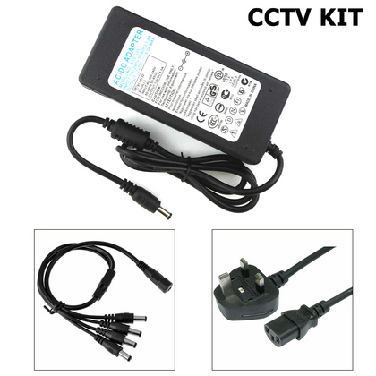 Generic 12V 5A 2.5mm 12 Volt AC Power Adaptor CCTV Kit With Mains Cable and 4 Way Splitter