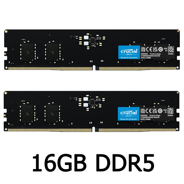 Crucial 16GB, DDR5, 4800MHz, DIMM Memory, 1.1v 2 x 8GB (CT8G48C40U5)