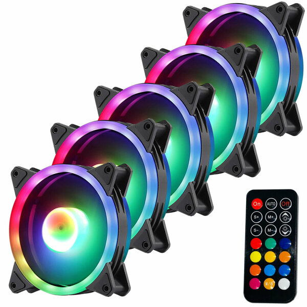 JEDEL 120MM-RGB-CTL 5 Pack RGB Case Fans 120MM LED Cooling With HUB + Remote - SPECIAL OFFER