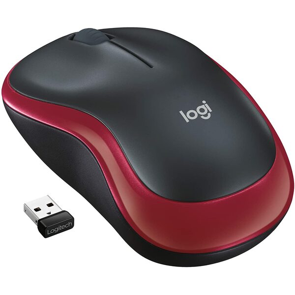 Logitech  Logitech M185 Wireless Notebook Mouse, USB, Black / Red